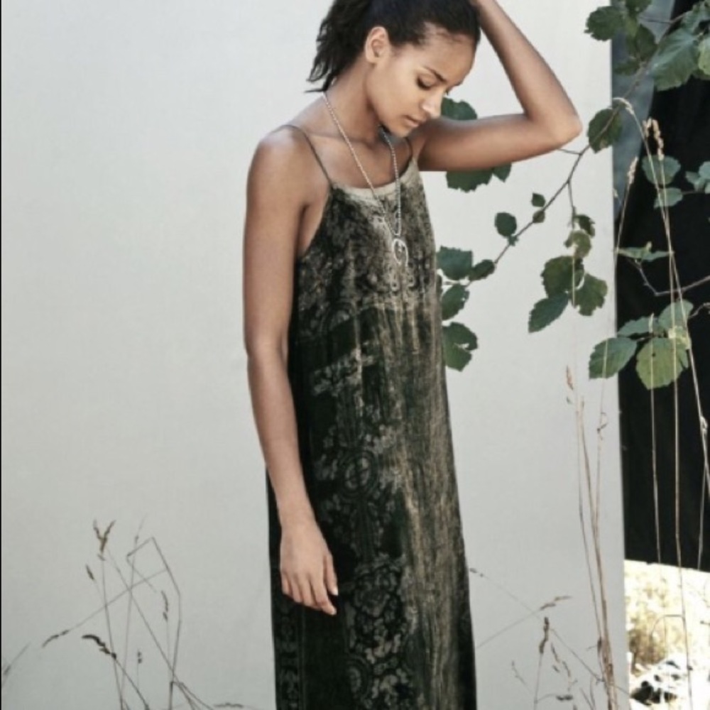 Anthropologie Floreat Velvet Slip Dress Moss Large